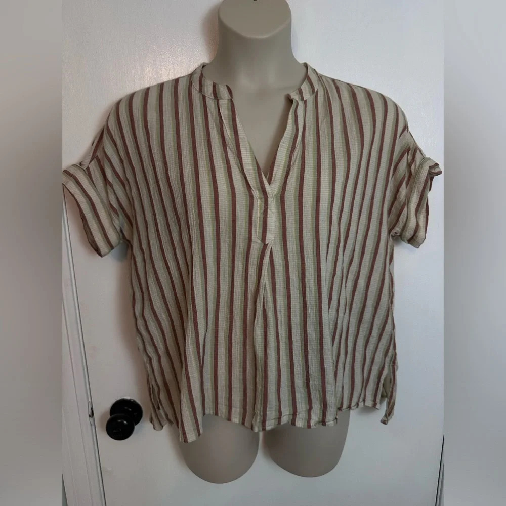 Madewell Crinkle Cotton Lakeline Popover Shirt in Stripe size Large #1348 - Picture 5 of 10